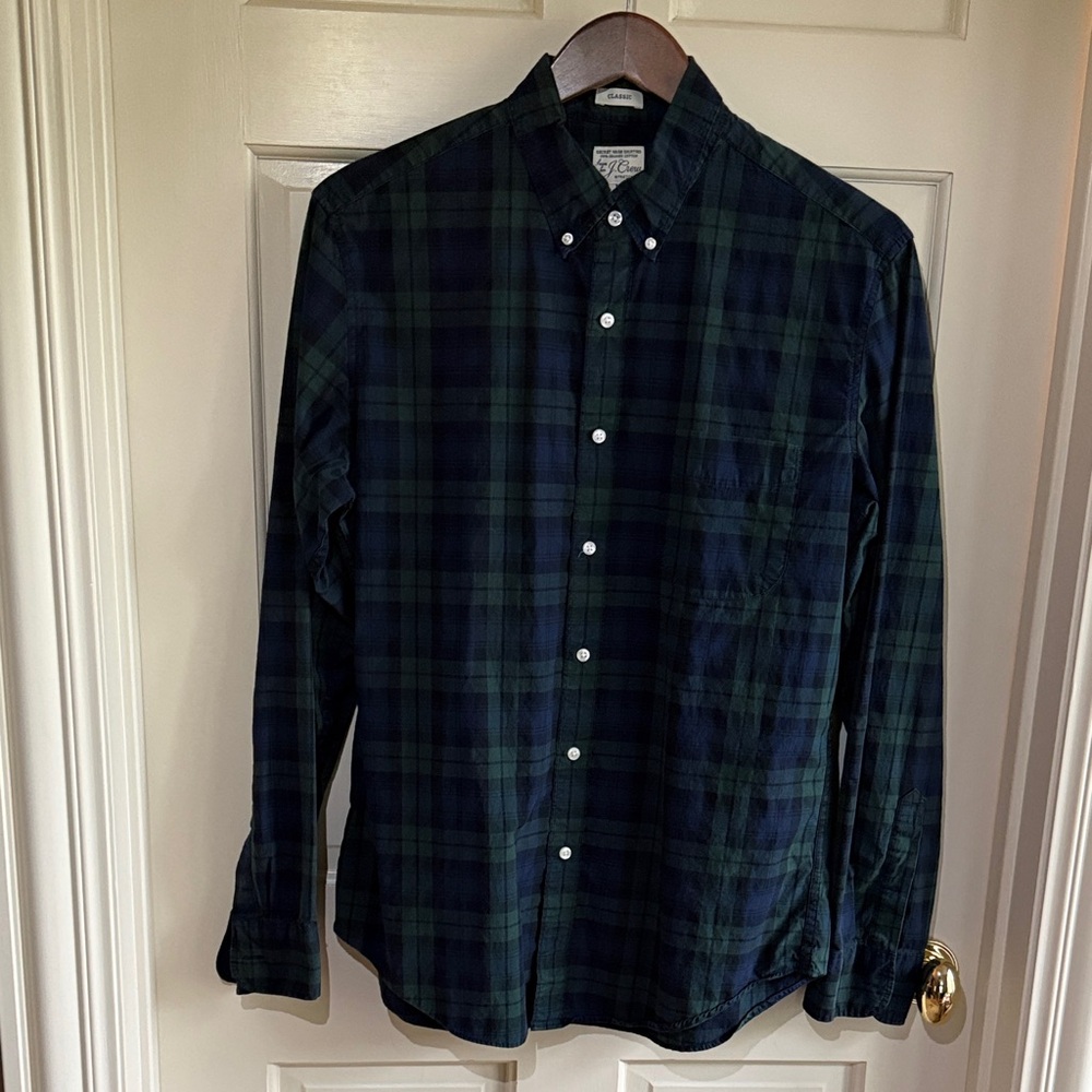 Men's J. Crew Blackwatch Plaid Button-Down Secret Wash Cotton Shirt — Sz M